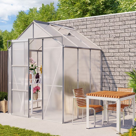Vitavia Gewächshaus Flora 3800 Anlehnmodell in Silber mit Polycarbonat-Verglasung und Aluminiumrahmen