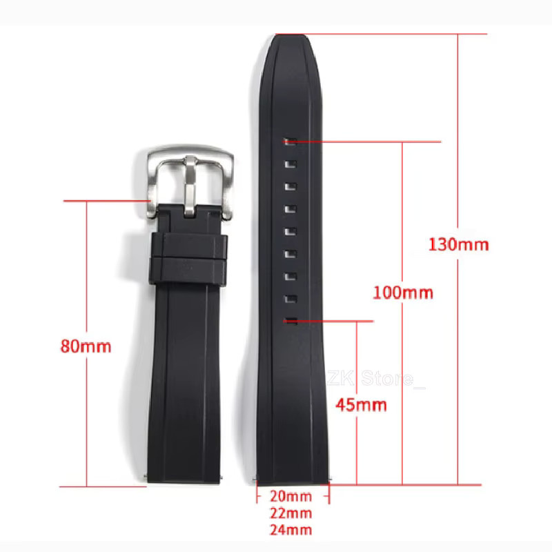 Uhrenarmband Silikon, Schwarz, 20mm 22mm, Unisex, Schmetterlingsverschluss - Bild 2