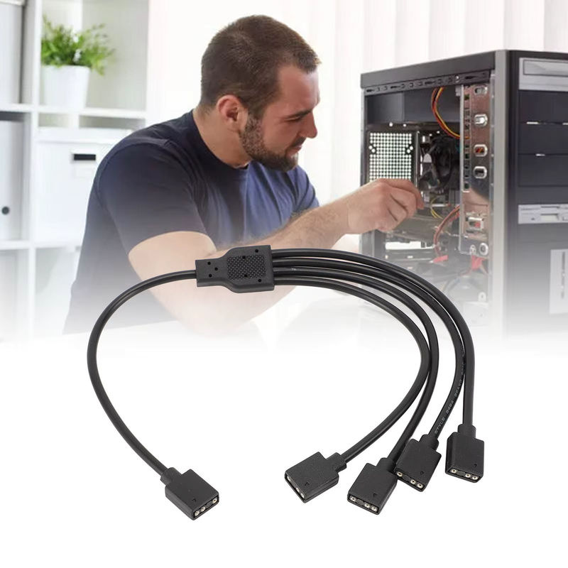 Qiilu ARGB-Splitterkabel 5V 3-polig, 1 auf 4 Buchse auf Buchse Verlängerungskabel für Computergehäuse, CPU-Kühler und ARGB-Lüfter in Schwarz oder Weiß - Bild 2
