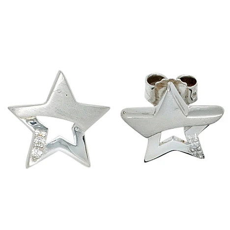 Colkid Kinder Ohrstecker, Sterne, 925 Sterling Silber, mattiert, 4 Zirkonia - Bild 1