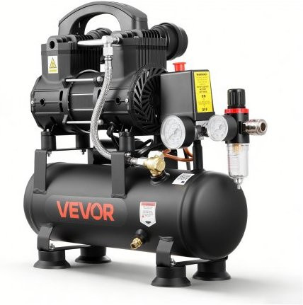 VEVOR Ölfreier Druckluftkompressor Schwarz, 0,75 kW mit 6 L Lufttank, 71 L/min bei 6,2 bar und max. 8 bar Druck, B/T/H: 51,5 x 18,5 x 18,5 cm - Bild 1