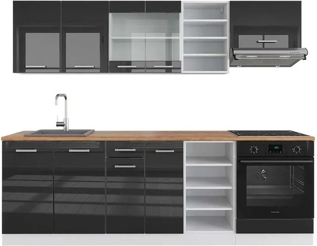 Vicco R-Line Küchenzeile Anthrazit Hochglanz und Weiß mit Eiche Optik Breite: 240 cm - Bild 1