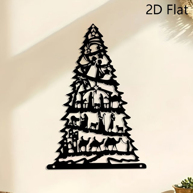 DDPNKL Weihnachtsbaum aus Metall im böhmischen Stil mit Schäferhund und Weisen, schwarze 2D-Wanddekoration - Bild 1