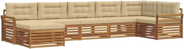 vidaXL Sofagarnitur 7-teilig aus Massivholz Akazie in Natur und Beige mit L-Form und Latten-Design - Bild 1