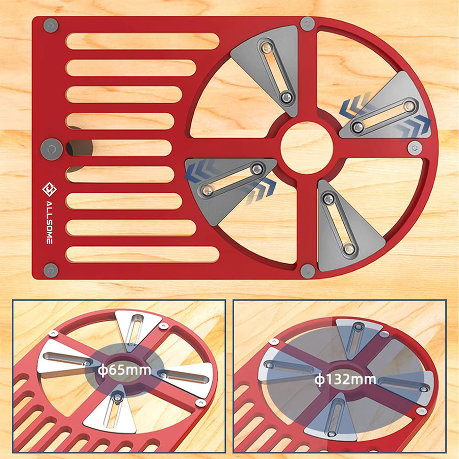 Allsome Trimmfräser-Grundplatte aus Aluminiumlegierung in Rot mit verstellbarem Schieber für Durchmesser von 65 bis 132 mm - Bild 2