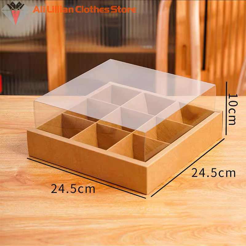 Gmarty Retro Kraftpapier Verpackungsbox für Dessert und Kuchen mit Neun-Quadrat-Gitter-Design - Bild 1