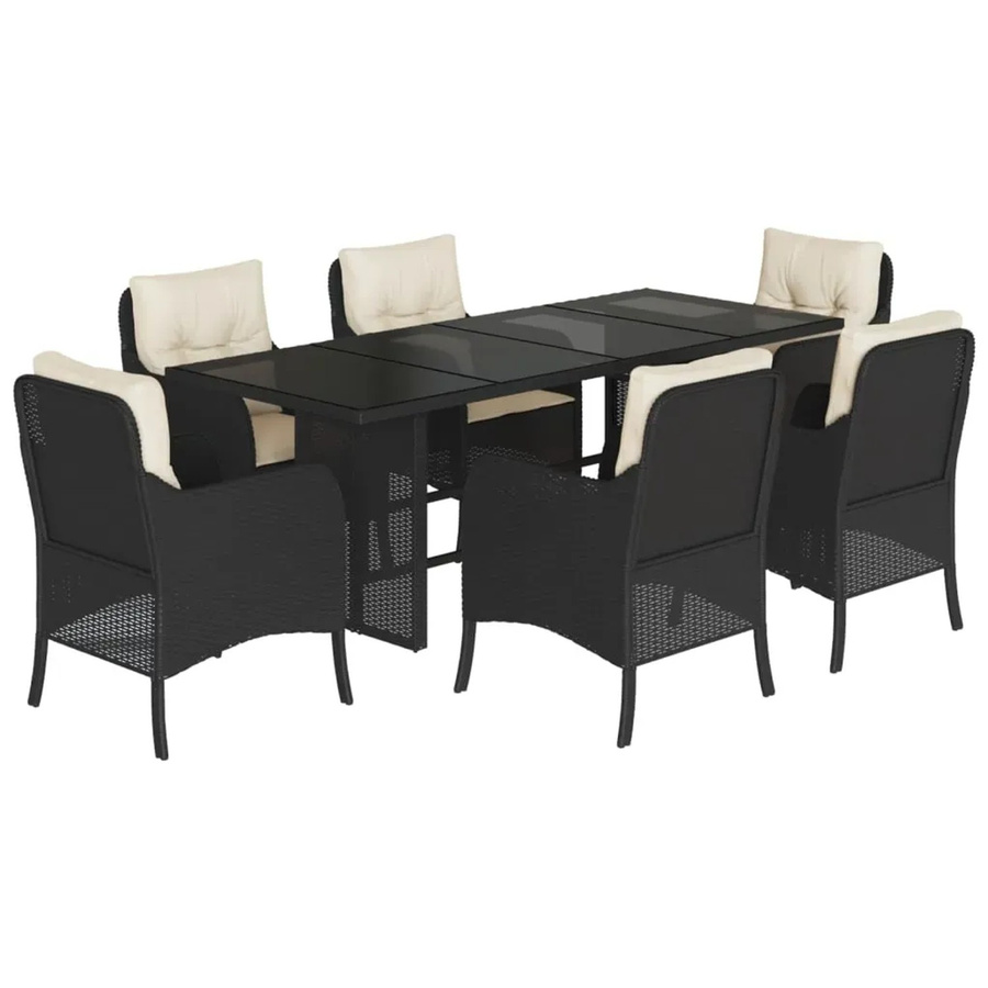 vidaXL 7-teilige Garten-Essgruppe aus Poly-Rattan mit Kissen in Schwarz-Creme - Bild 2