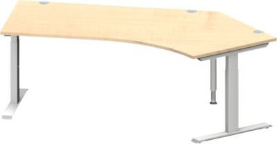 Schäfer Shop Genius Winkelschreibtisch MODENA FLEX mit 135 Grad Winkel rechts, T-Fuß Rechteckrohr, Farbe Ahorn und Weißaluminium, B: 2165 cm, T: 800 cm, H: 650-850 cm - Bild 1