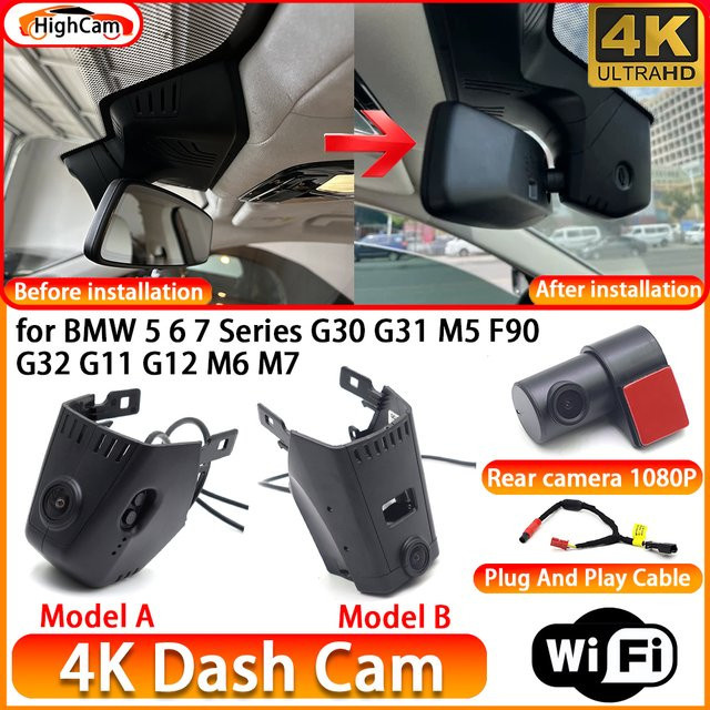 HighCam 4K UHD Dashcam Set mit Front- und Heckkamera für BMW 5er 6er 7er Serie G30 G31 M5 F90 G32 G11 G12 M6 M7, WLAN Videorekorder in Schwarz - Bild 1