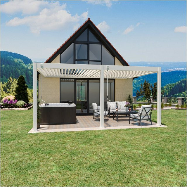 Weide Deluxe Wand Pavillon Terrassenüberdachung Aluminium Weiß B: 530 cm, T: 360 cm - Bild 1