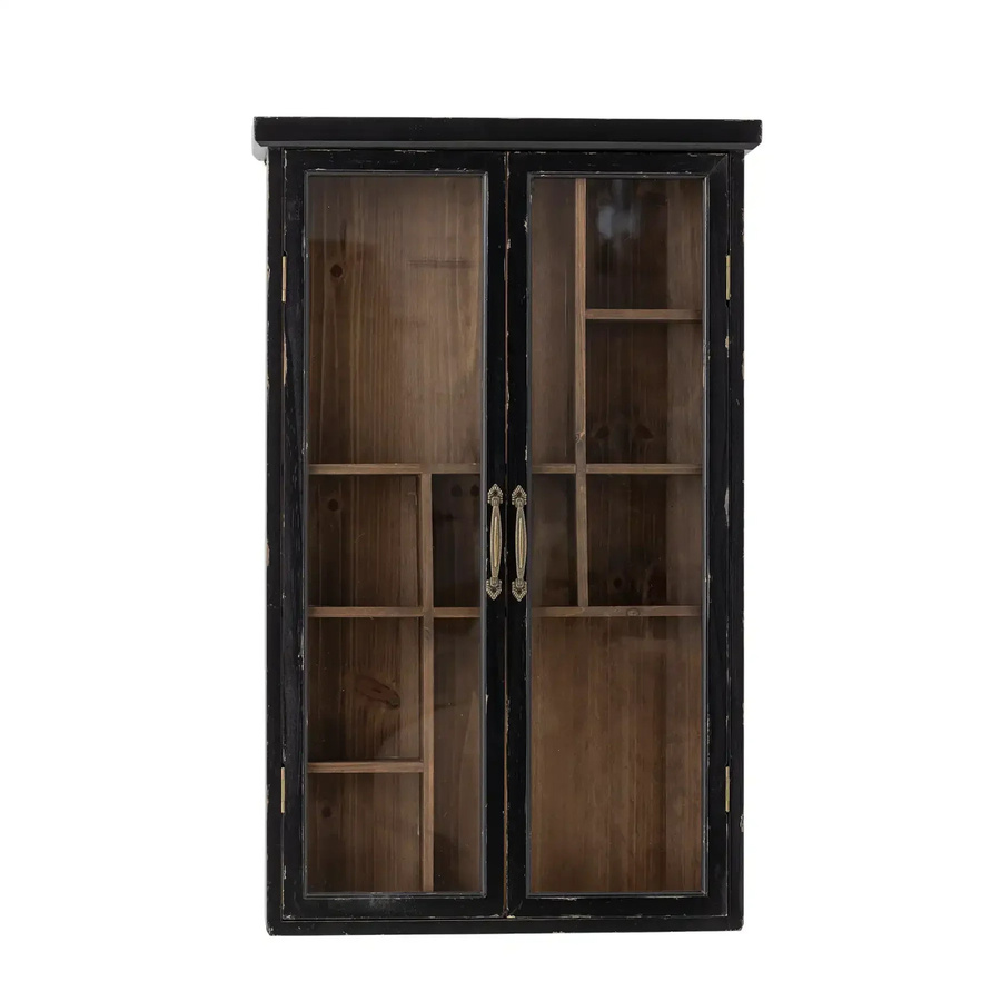 Bloomingville Schrank Hazem aus schwarzem Fichtenholz mit Glastüren und Regalböden, Breite: 50 cm, Höhe: 80 cm - Bild 1