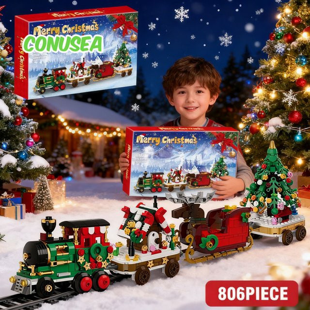 CONUSEA Mikrobausteine Weihnachts-Schlitten und Kutsche DIY Montage Set aus Kunststoff, Mehrfarbig - Bild 1
