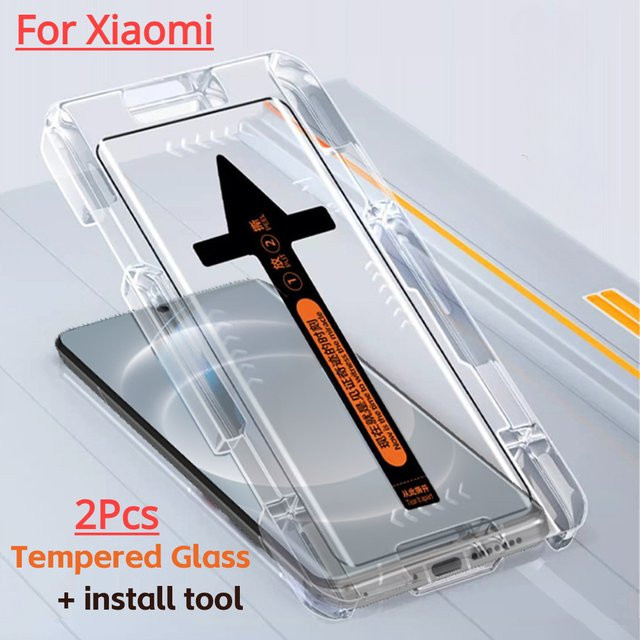 2 Stück Displayschutzfolie aus gehärtetem Glas für Xiaomi Mi 15 Ultra 14 13 Pro 12 10 Pro Mi 12S Pro 13 11 Ultra mit automatischem Installationswerkzeug, transparent - Bild 1