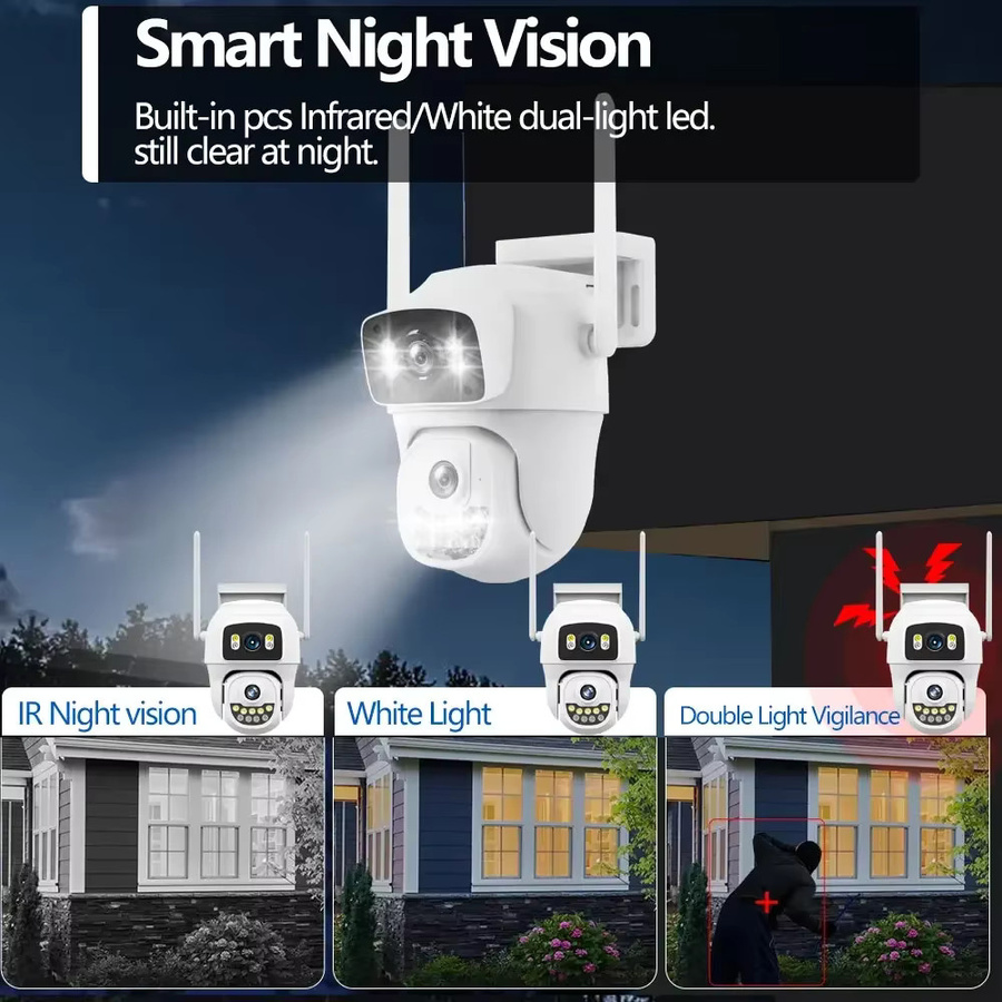 Hieasy 10MP Dual-Objektiv WLAN PTZ Überwachungskamera für den Außenbereich mit Dual-Bildschirm und Auto-Tracking in Weiß - Bild 3