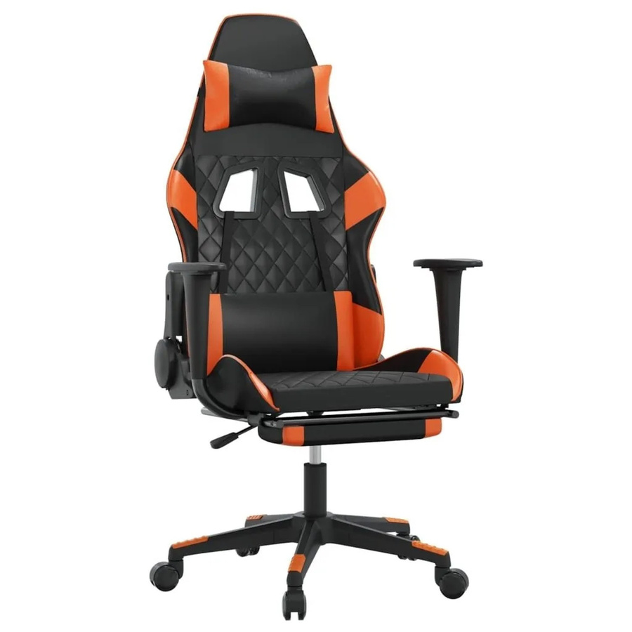 vidaXL Gaming-Stuhl mit Massage und Fußstütze in Schwarz-Orange aus Kunstleder - Bild 2