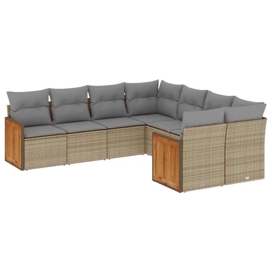 vidaXL 8-tlg Garten-Sofagarnitur in L-Form aus Polyrattan mit Kissen in Beige - Bild 2
