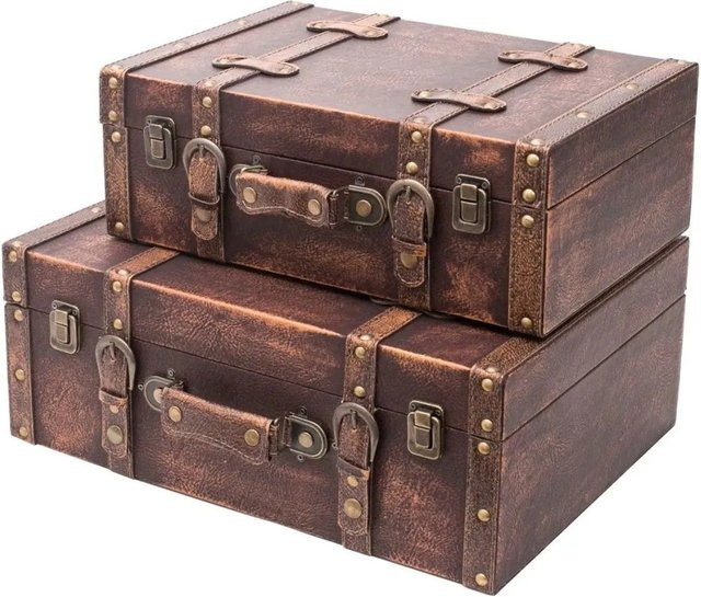 HMF VKO103 Vintage Koffer Truhe Holzkiste aus Holz, 2er Set, Dunkelbraun - Bild 1