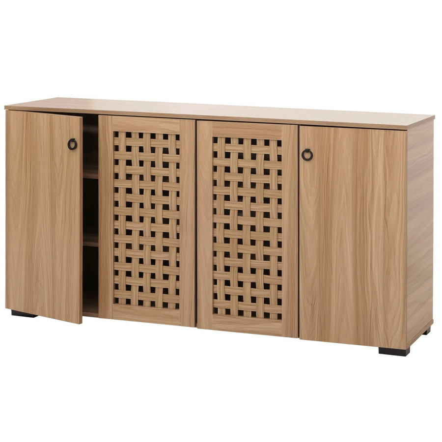 MCW Sideboard N87 mit 3D-Flecht-Design, Kommode in Braun, 4 Türen und 9 Staufächer, H: 83 cm, B: 159 cm, T: 37 cm - Bild 2