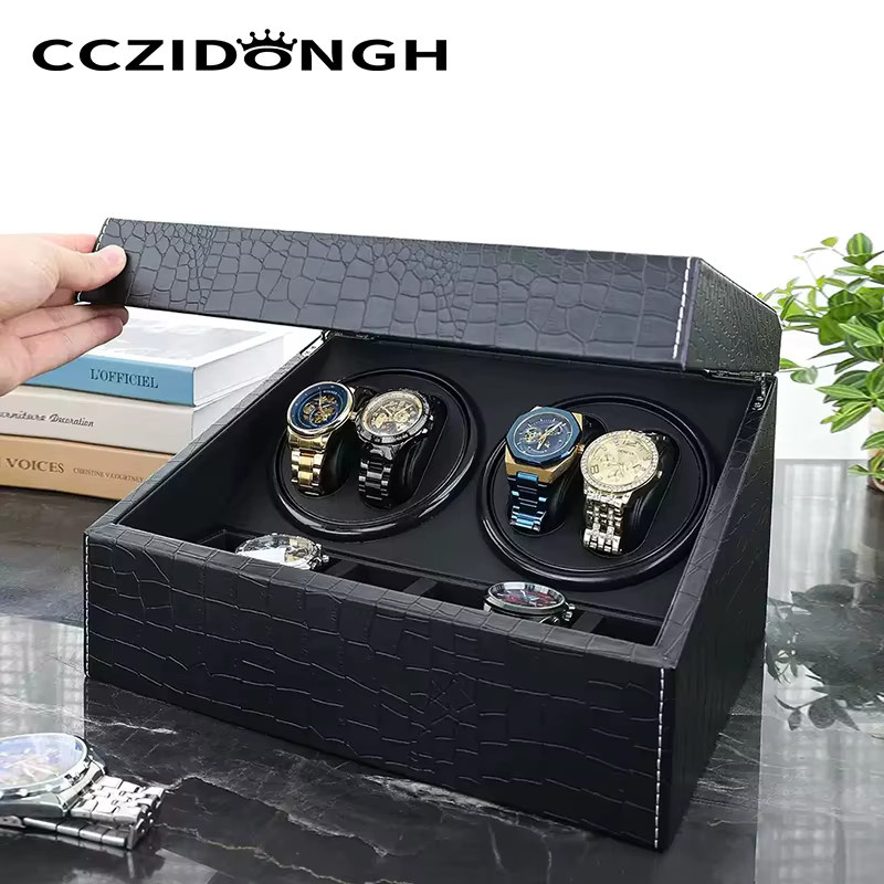 CCZIDONGH Uhrenbeweger 4+6 Fächer, Krokodilleder-Optik, Schwarz - Bild 3