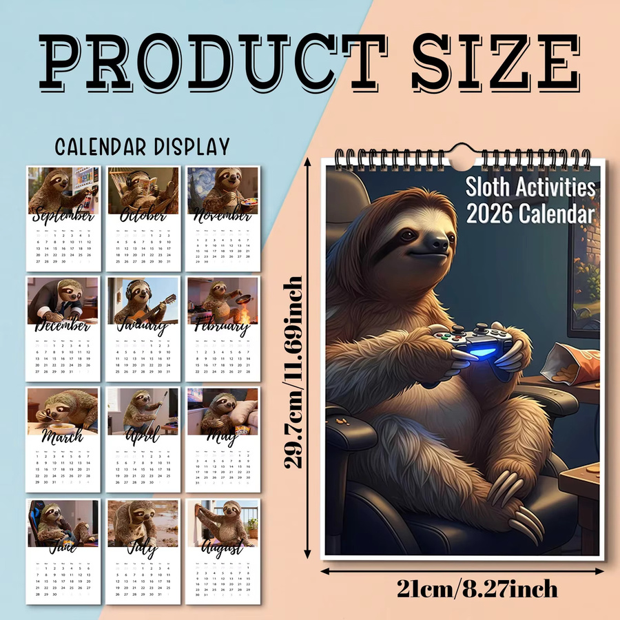 Wandkalender 2026 mit Faultier-Motiv, Mehrfarbig - Bild 3