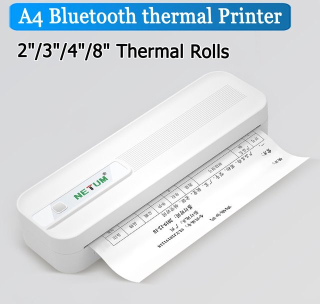 NETUM Tragbarer A4-Thermodrucker mit Bluetooth, Tintenloser mobiler Thermodrucker in Weiß für Büro und Reisen, 200 DPI - Bild 1