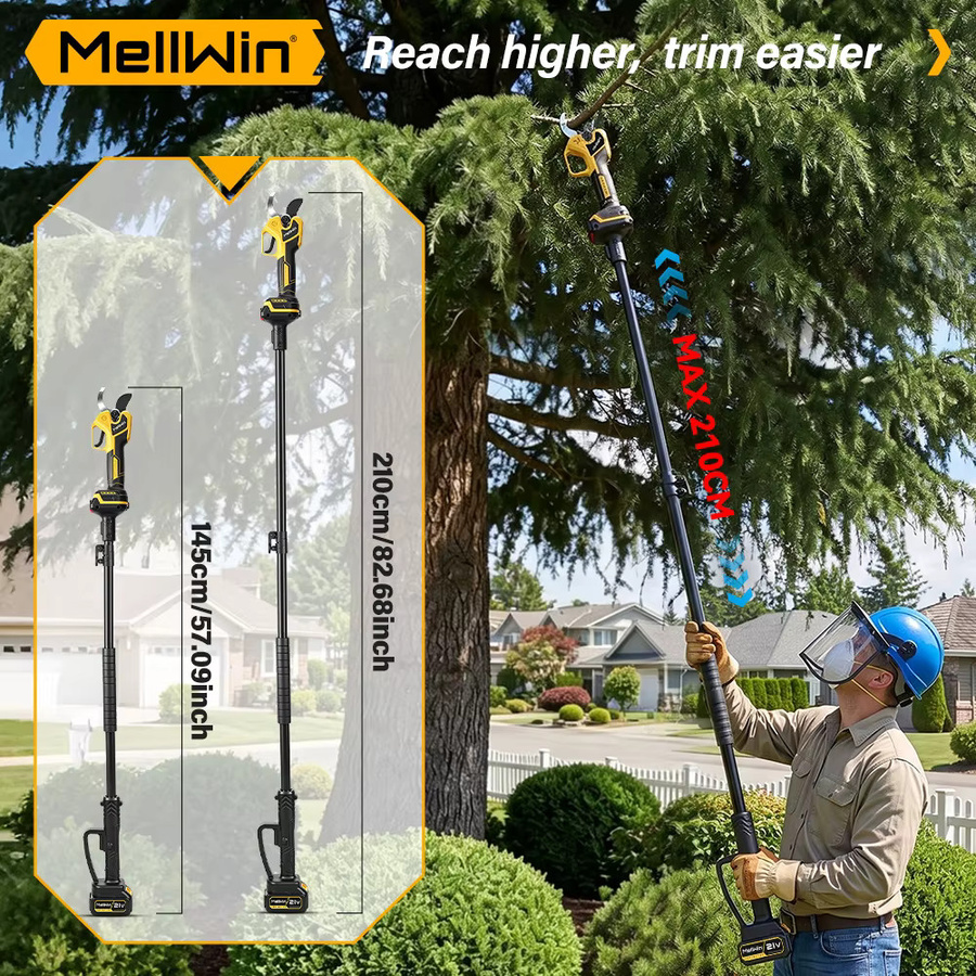 MELLWIN Bürstenlose elektrische Gartenschere mit 60 mm Schneidwerk und 180 cm Teleskopstange für Makita LXT 18V Akku, Gelb - Bild 5