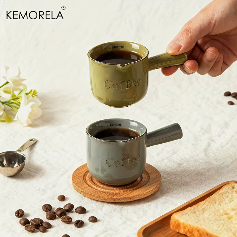 KEMORELA Keramik Messbecher mit Skala für Espresso und Milch, 90 ml, Rosa/Grau - Bild 4