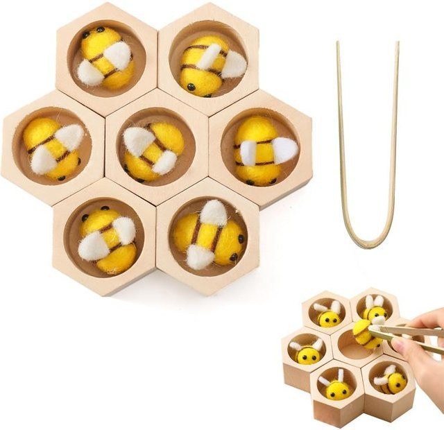 Binchi Montessori Bienenwaben Holzspielzeug, Biene, Lernspielzeug, Gelb, ab 14 Jahren - Bild 1