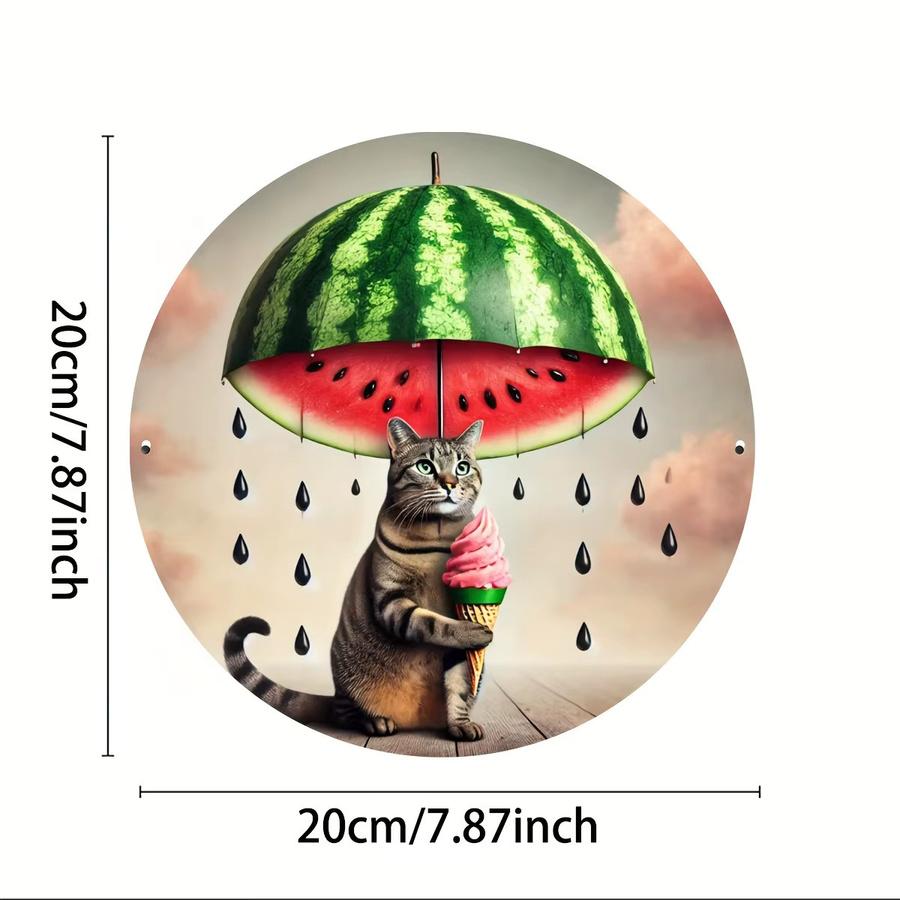 Potdemiel Metallschild mit Katzen- und Wassermelonen-Regenschirm-Motiv, Dekoration in Mehrfarbig, B/H: 20 x 20 cm - Bild 2