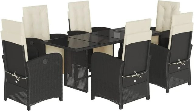 vidaXL 7-teilige Garten-Essgruppe aus Poly-Rattan in Schwarz mit Kissen und Hartglas-Tischplatte - Bild 1