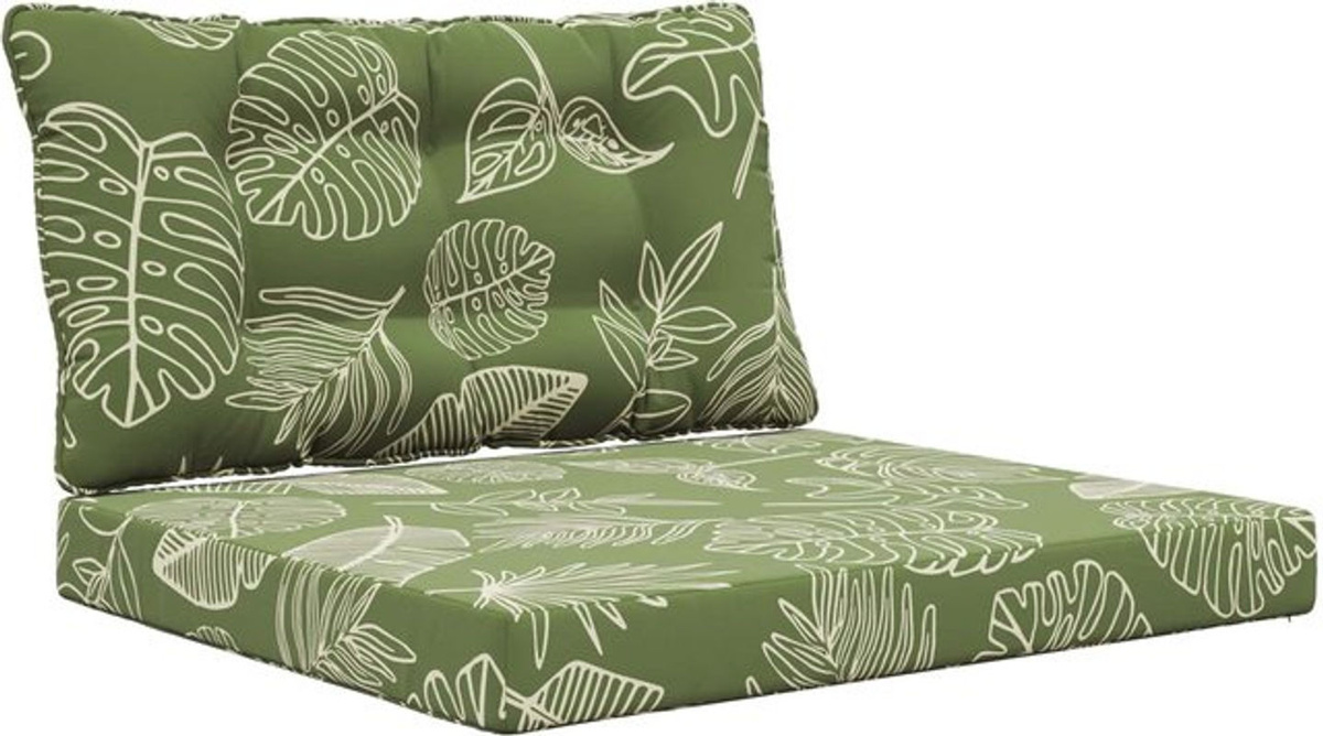 vidaXL Sofakissen für draußen mit Blumen- und Blattdesign aus Polyester, 2er-Set, Grün, Breite: 80 cm - Bild 1