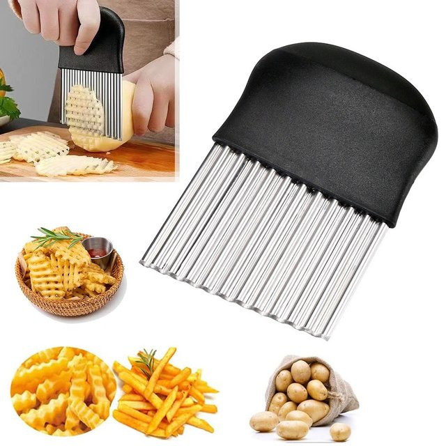 RuiMi Wellenschneider aus Edelstahl in Silber für Kartoffeln, Zwiebeln und Karotten - Bild 1