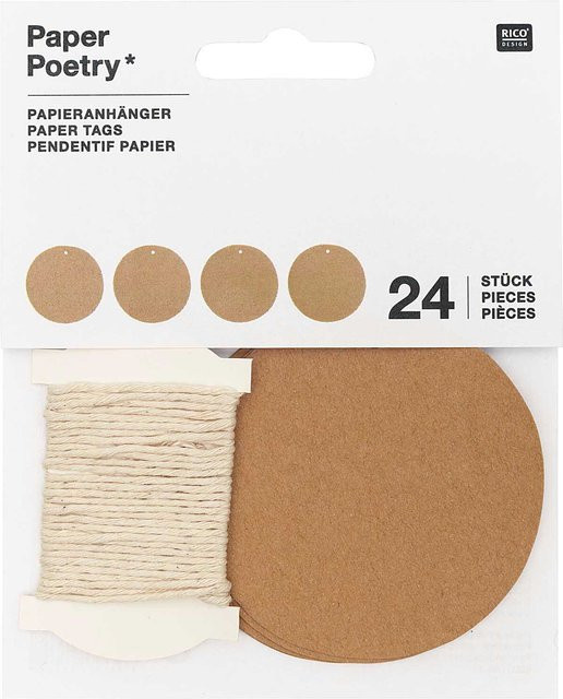 Rico Design Paper Poetry Papieranhänger rund aus Kraftpapier, 24 Stück, Durchmesser: 6,3 cm - Bild 1