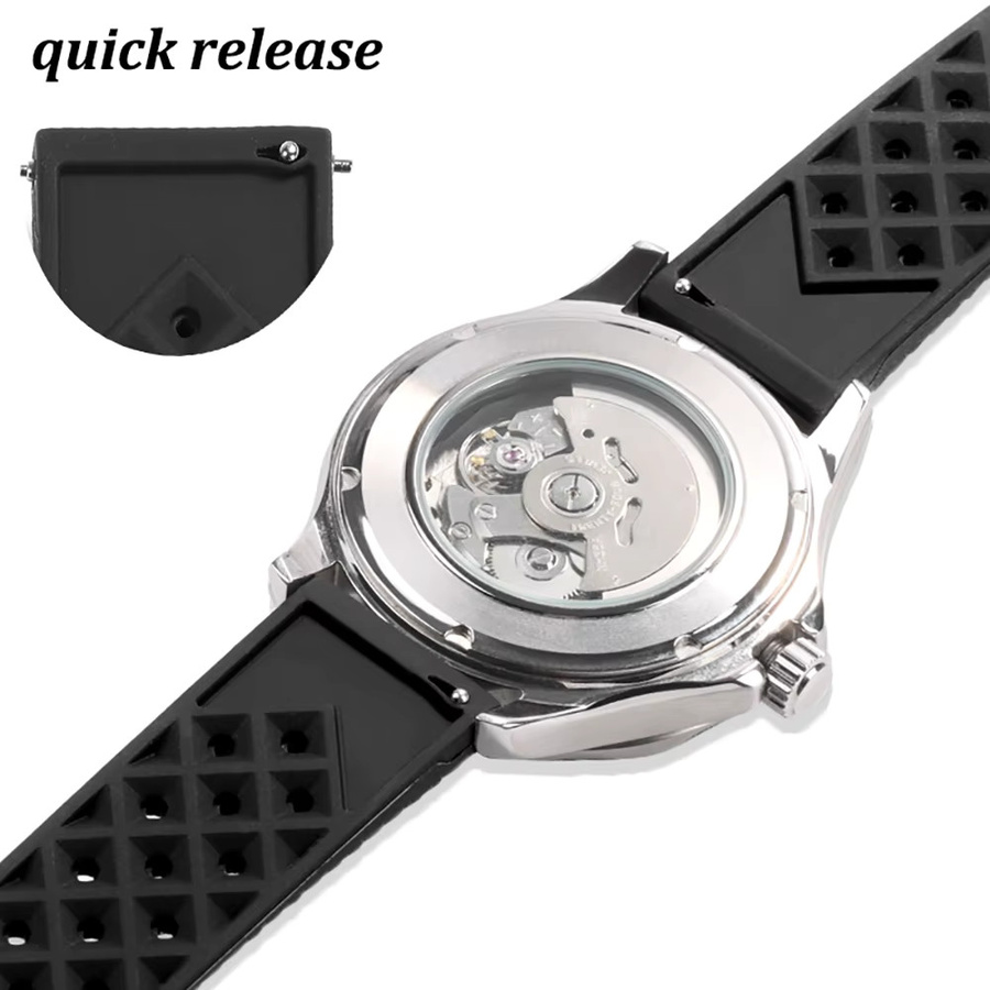 Uhrenarmband Silikon, Tropisch, Schwarz, 20 mm, 22 mm, Unisex - Bild 2