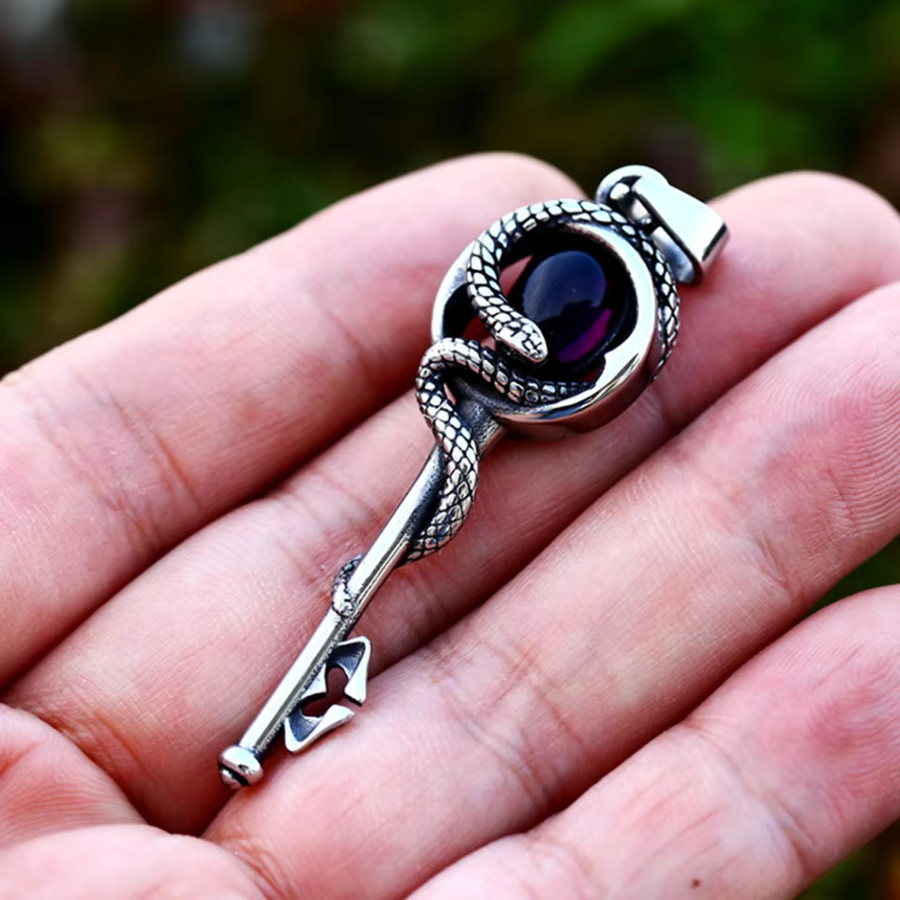 NORTHMAN Halskette Edelstahl, Schlüssel Anhänger, Stein, Silber, Unisex - Bild 5
