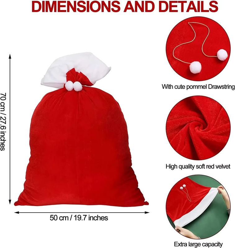 Roter Weihnachts-Geschenksack aus Samt mit Kordelzug für Kinder und Dekoration, B: 70 cm, H: 50 cm - Bild 5
