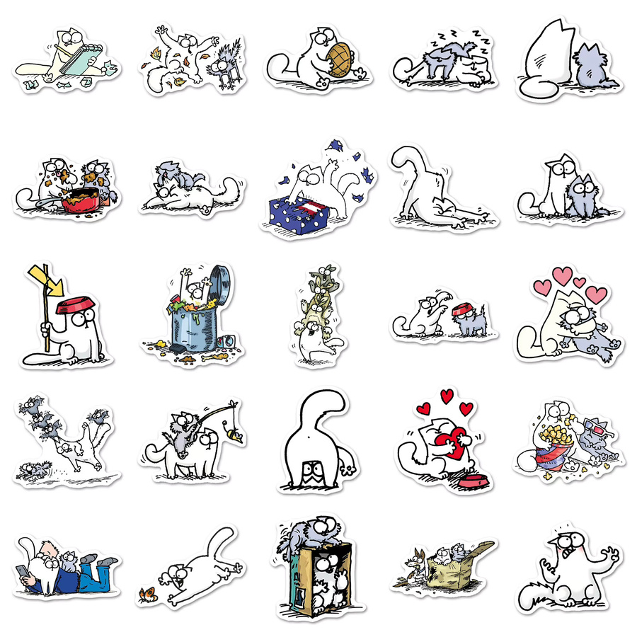 50 Stück Wasserfeste Cartoon-Katzen Aufkleber in Multicolour als Deko-Sticker für Tagebücher, Notizbücher und Wasserflaschen - Bild 3