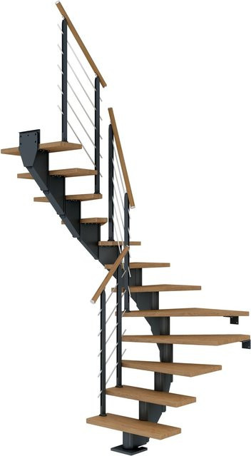 Dolle Mittelholmtreppe Hamburg als Wendeltreppe aus Holz in Eiche Anthrazit bis 322 cm Höhe, Breite: 85 cm - Bild 1