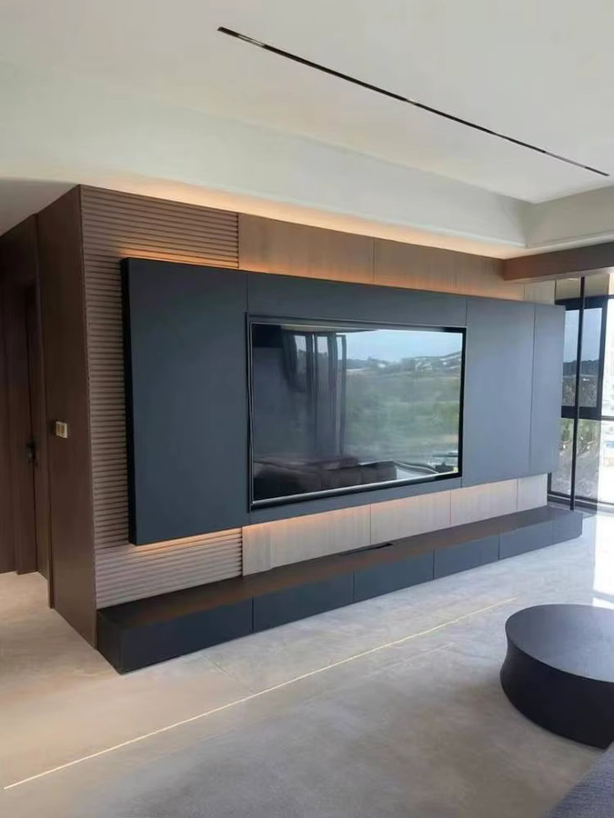 DUTRIEUX Eck-TV-Schrank in Grau, minimalistisches Design mit integrierter Beleuchtung und mattem Finish - Bild 3