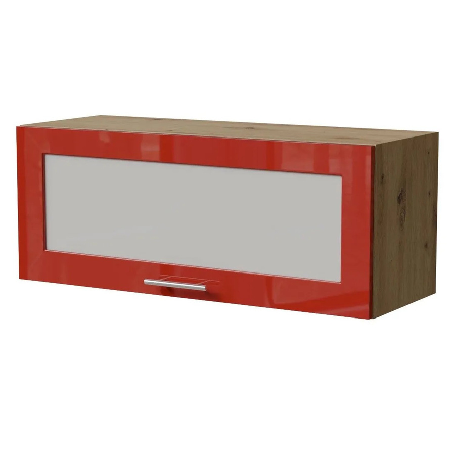 Feldmann-Wohnen Klapphängeschrank Brerra W4BS/90 WKF in Eiche Artisan und RAL 3002 Karminrot Hochglanz mit Glastüren und Soft-Close, B/T/H: 90 x 32,5 x 36 cm - Bild 2