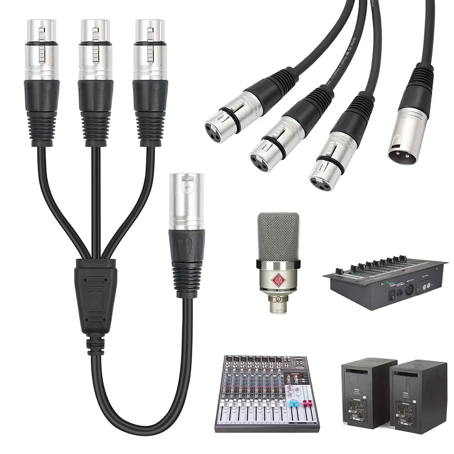 ALLOYSEED 3-poliges XLR Y-Splitterkabel, Stecker auf 3 Buchsen, geflochtenes und abgeschirmtes Audiokabel in Schwarz - Bild 2