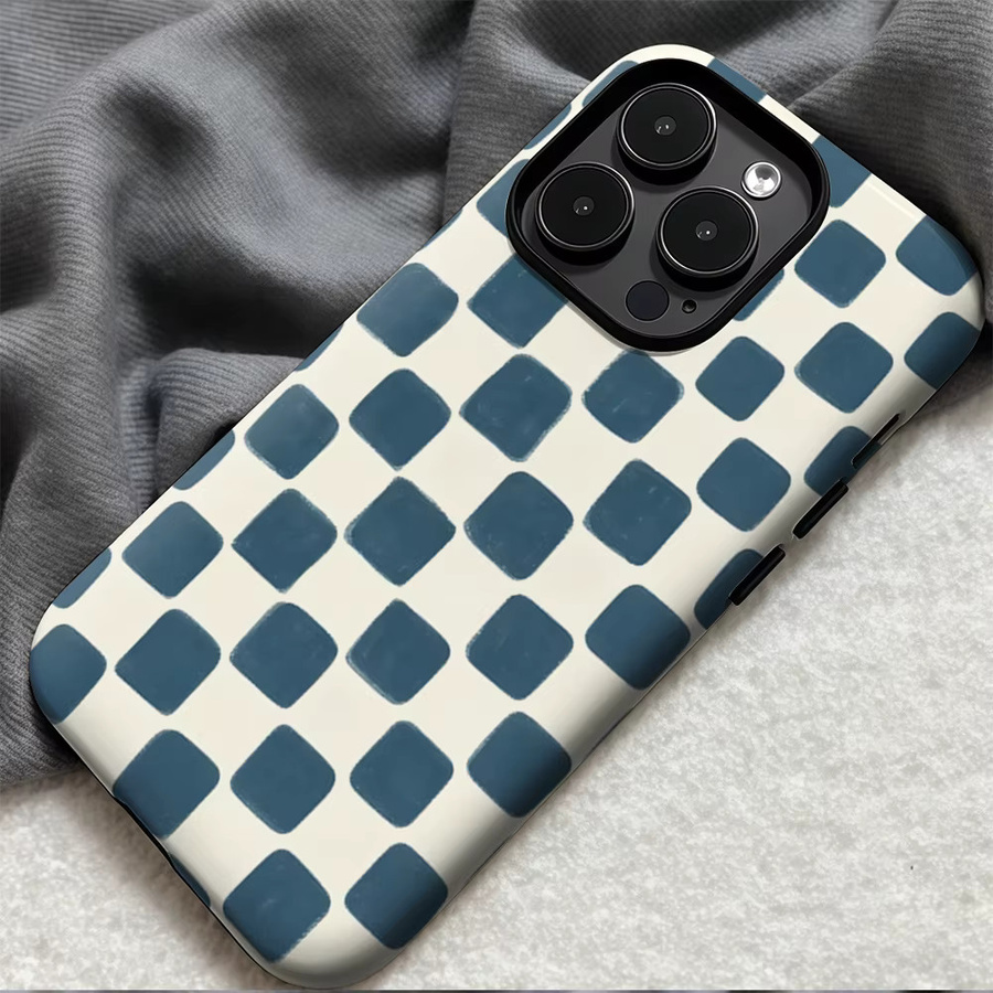 Casegame Matte Bumper MagSafe Schutzhülle für iPhone 17 16 15 14 13 Pro Max Blau mit quadratischem Schachbrett-Design - Bild 3