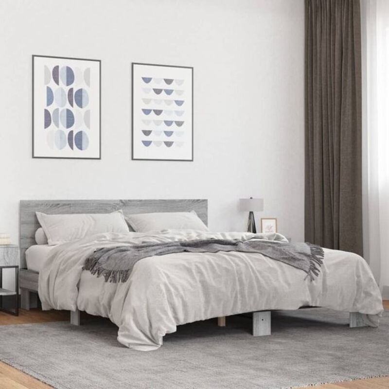 Bettgestell Vidaxl in Grau Sonoma aus Holzwerkstoff und Metall, Modern, B: 150 cm, L: 200 cm - Bild 1