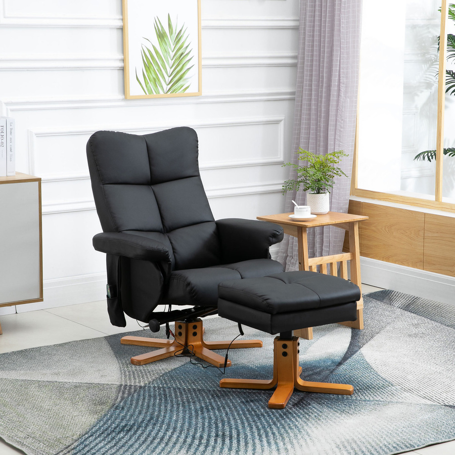 HOMCOM Relaxsessel mit Massagefunktion und Fußhocker in Schwarz mit Stauraum und 145 Grad Neigung - Bild 2