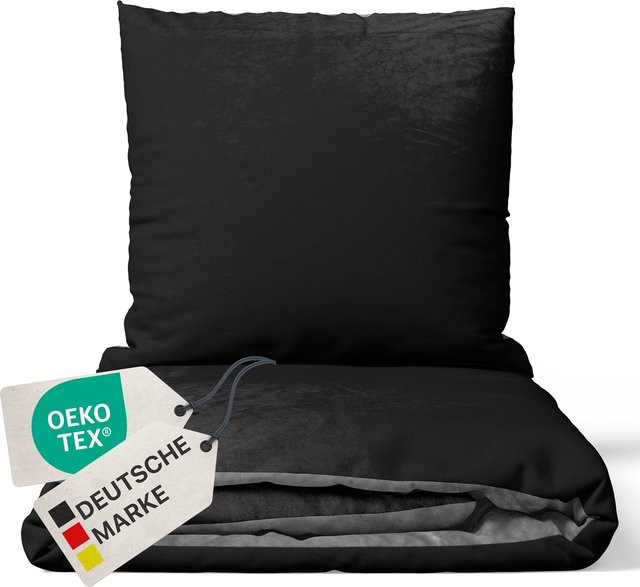 NYVI Winter Bettwäsche Set DreamScience Cashmere Touch aus Mikrofaser in Grau/Schwarz, B/H: 155 x 220 cm und B/H: 80 x 80 cm - Bild 1