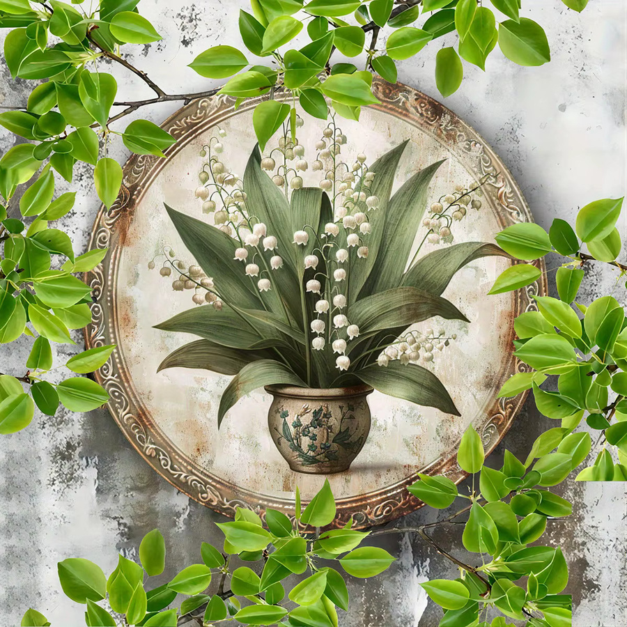 Rustikales Maiglöckchen Wandschild aus Aluminium von Potdemiel, florales Metalldekor in Mehrfarbig, B/T/H: 20,3 x 20,3 x 20,3 cm - Bild 4