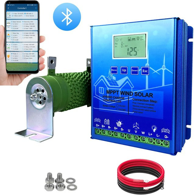 HXCONTROLLER MPPT Hybrid Wind-Solar-Laderegler 2000W 3000W für 12V/24V/48V Windturbinen und Solarpanels in Blau - Bild 1