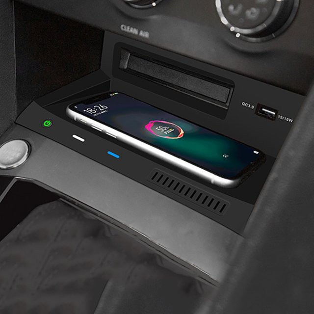 Carinway Drahtloses 15 Watt Handy-Ladegerät und Ladehalterung für VW Tiguan MK2, Tiguan Allspace und Tharu, Schwarz - Bild 1
