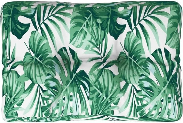 vidaXL Palettenkissen mit Blattmuster in Grün aus Polyester, wasserabweisend und UV-beständig, B/T/H: 50 x 40 x 12 cm - Bild 1
