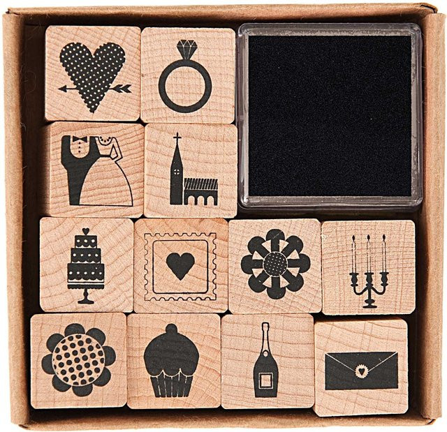 Rico Design Paper Poetry Stempelset Hochzeit in Schwarz mit Holzgriff, Maße: 2 x 2 cm - Bild 1